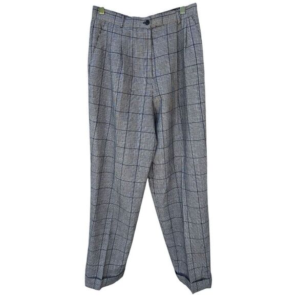 Talbots Pants - Vtg Talbots Women's Glen Check Plaid Wool  Pants Pleated High Waisted Academia